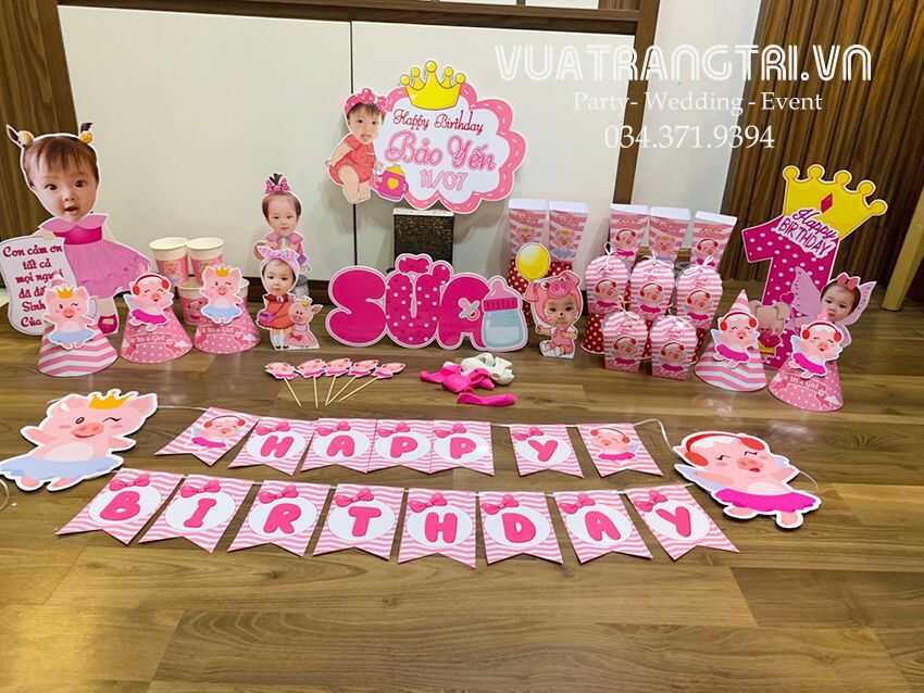 Combo hình chipi sinh nhật bé gái Bảo Yến màu hồng